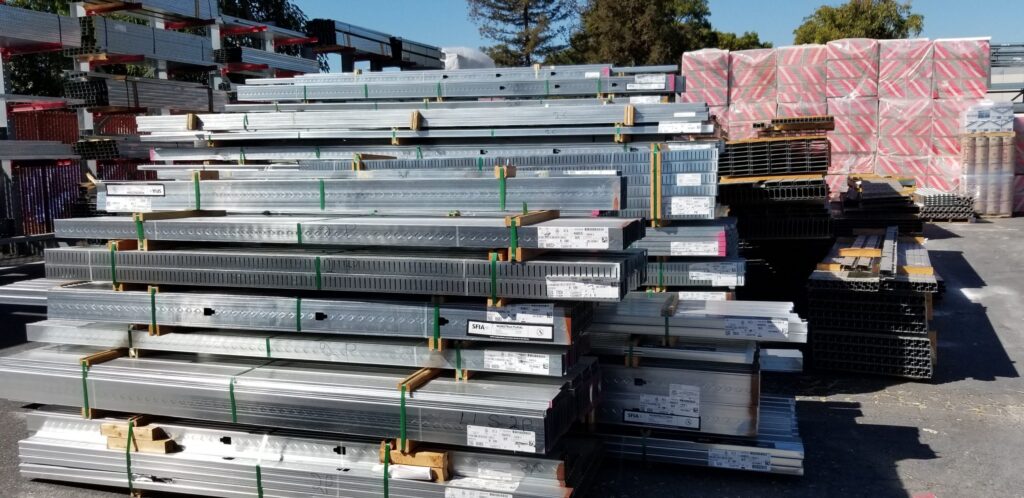 Metal studs at the Escondido Village jobsite bundled together to save time