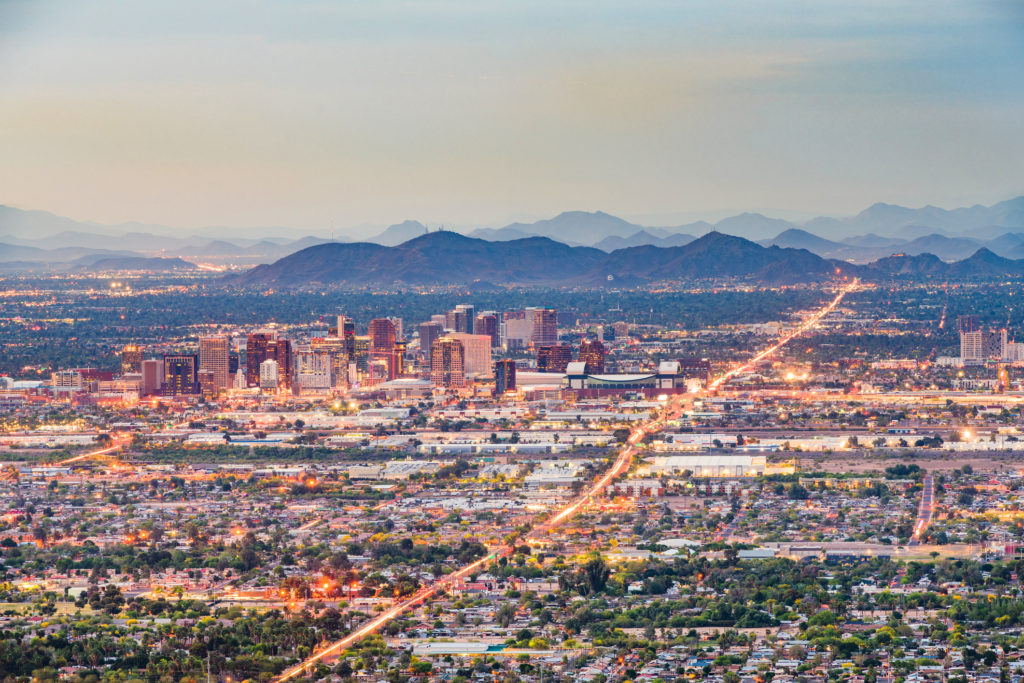 Phoenix, Arizona, downtown cityscape at dusk