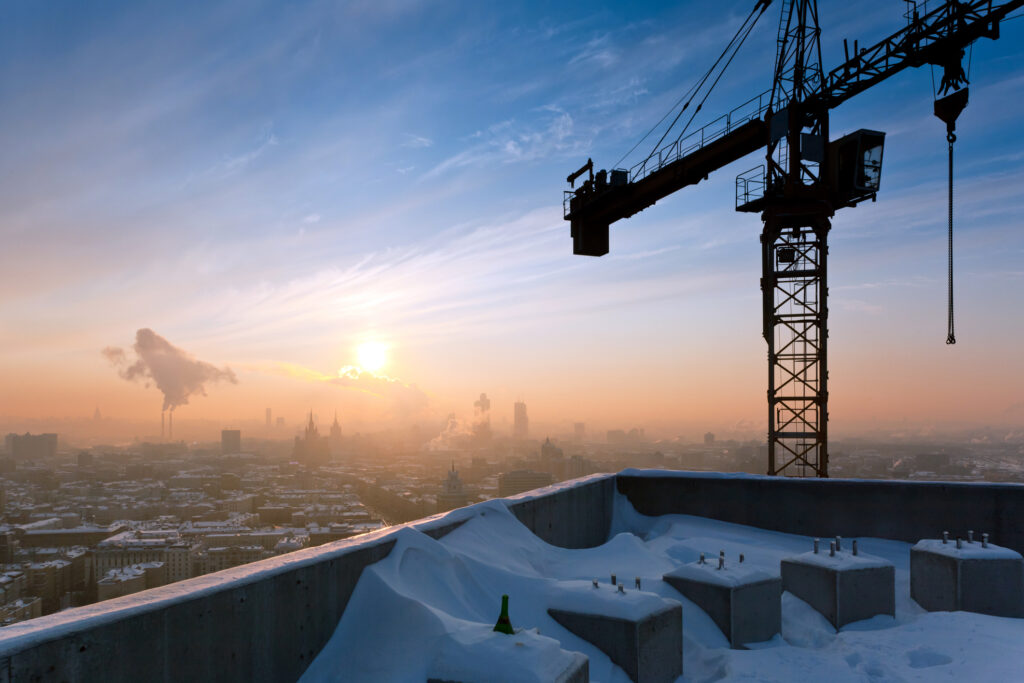 Winter cityscape from skyscraper L&W Supply construction site