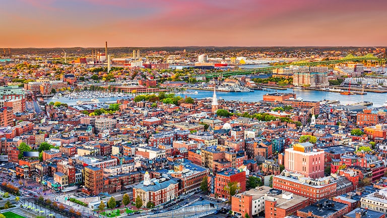 Boston, Massachusetts, USA cityscape over North End.